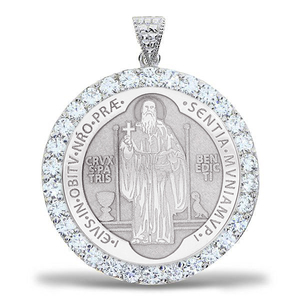 Saint Benedict CZ Religious Round Medal    EXCLUSIVE 