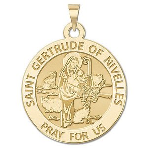 Saint Gertrude of Nivelles Round Religious Medal     EXCLUSIVE 