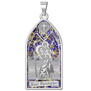 Saint Christopher   Stained Glass Religious Medal  EXCLUSIVE 