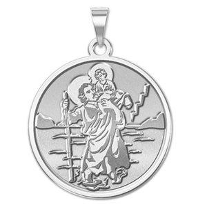 Sterling Silver Saint Christopher Religious Round Medal