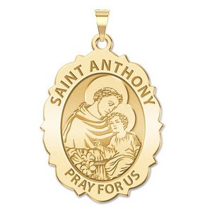 Saint Anthony Scalloped Oval Religious Medal  EXCLUSIVE 