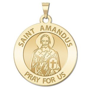Saint Amandus Round Religious Medal  EXCLUSIVE 