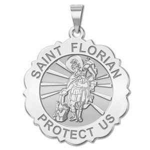 Saint Florian Scalloped Round Religious Medal   EXCLUSIVE 