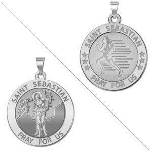 Female Runner   Saint Sebastian Doubledside Sports Religious Medal  EXCLUSIVE 