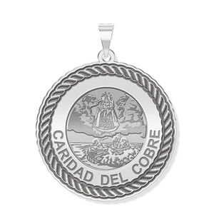 Caridad Del Cobre Round Rope Border Religious Medal