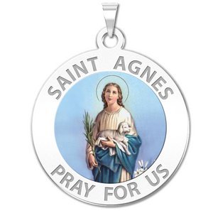 Saint Agnes of Rome Round Religious Color Medal   EXCLUSIVE 