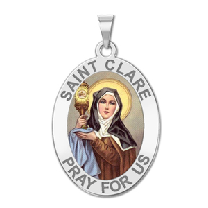 Saint Clare of Assisi OVAL Color Religious Medal   EXCLUSIVE 