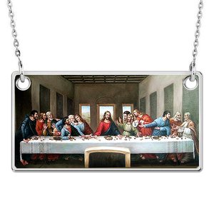 The Last Supper Rectangle Pendant with Religious Medal  EXCLUSIVE   18  Box Chain Included