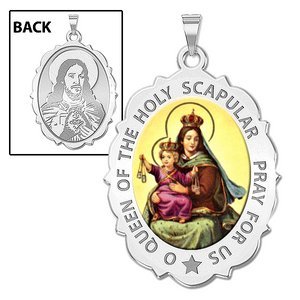 Scapular Religious Medal Scalloped OVAL  Color EXCLUSIVE 