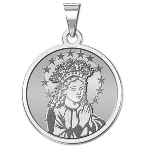 Young Virgin Mary Round Religious Medal   EXCLUSIVE 