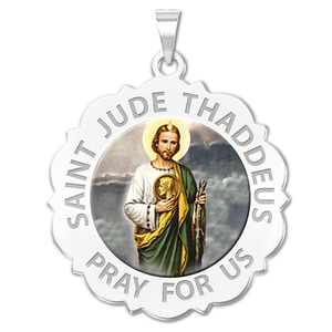 Saint Jude Scalloped Religious Medal   Color EXCLUSIVE 