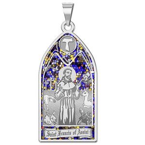 Saint Francis of Assisi   Stained Glass Religious Medal  EXCLUSIVE 