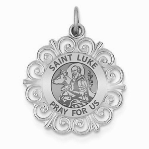Saint Luke Round Filigree Religious Medal   EXCLUSIVE 