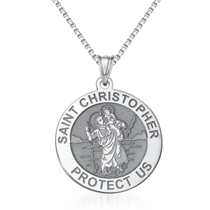 Saint Christopher Doubledside Sports Religious Medal 2/3 Inch Solid 14K White Gold PicturesOnGold.com Soccer 