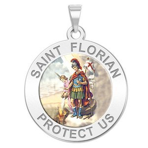 Saint Florian Round Religious Medal   Color EXCLUSIVE 