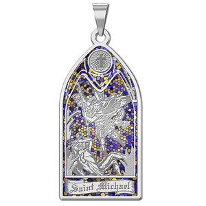 Saint Michael   Stained Glass Religious Medal  EXCLUSIVE 