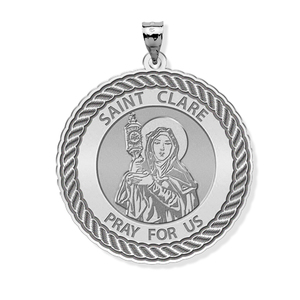 Saint Clare of Assisi Round Rope Border Religious Medal