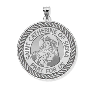 Saint Catherine of Siena Round Rope Border Religious Medal