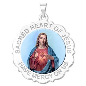 Sacred Heart of Jesus Scalloped Religious Medal  Color EXCLUSIVE 