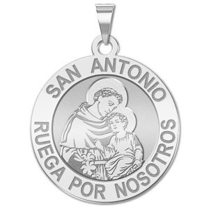 San Antonio Spanish Medalla Religiosa Redonda