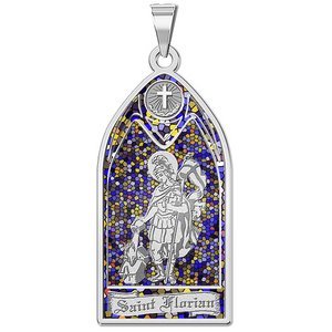 Saint Florian   Stained Glass Religious Medal  EXCLUSIVE 