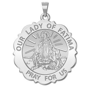 Our Lady of Fatima Scalloped Round Religious Medal   EXCLUSIVE 