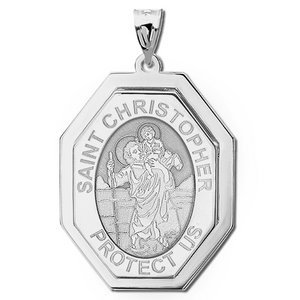 Saint Christopher Three Dimensional Premium Weight Long Octagon Religious Medal    EXCLUSIVE 