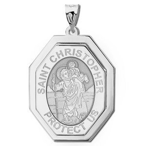 Saint Christopher Three Dimensional Premium Weight Long Octagon Religious Medal    EXCLUSIVE 