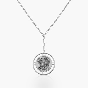 Round Saint Michael Medal with Open Border Necklace