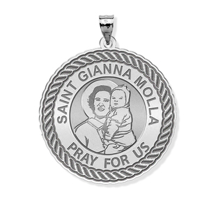 Saint Gianna Beretta Molla Round Rope Border Religious Medal