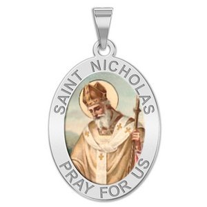 Saint Nicholas OVAL Religious Medal   Color EXCLUSIVE 