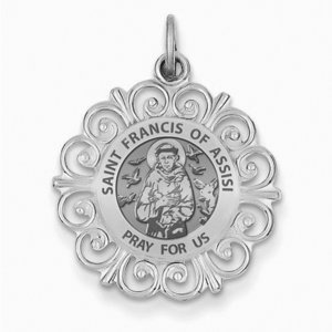 Saint Francis of Assisi Round Filigree Religious Medal   EXCLUSIVE 