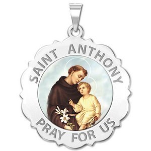 Saint Anthony Scalloped Round Religious Medal  Color EXCLUSIVE 