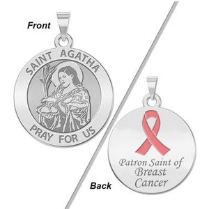 Saint Agatha Double Sided Patron Saint of  Breast Cancer Round Religious Medal w  Pink Ribbon
