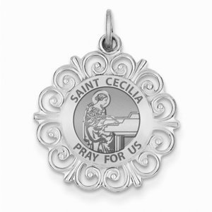 Saint Cecilia Round Filigree Religious Medal   EXCLUSIVE 