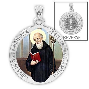 Saint Benedict Round Religious Medal   Color EXCLUSIVE 