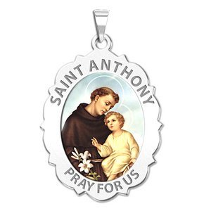 Saint Anthony Scalloped Oval Religious Medal  Color EXCLUSIVE 