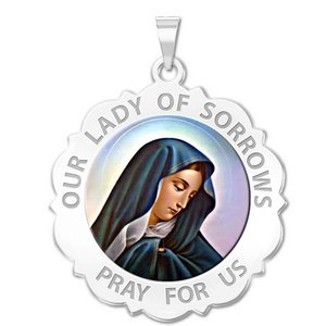 Our Lady of Sorrows Scalloped Round Religious Medal  Color EXCLUSIVE 