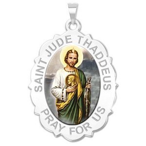 Saint Jude Scalloped Color Religious Medal   EXCLUSIVE 