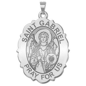 Saint Gabriel Scalloped Oval Religious Medal   EXCLUSIVE 