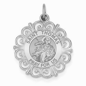 Saint Thomas Aquinas Round Filigree Religious Medal   EXCLUSIVE 