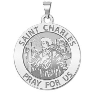 Saint Charles Borromeo w  Angels Round Religious Medal    EXCLUSIVE 