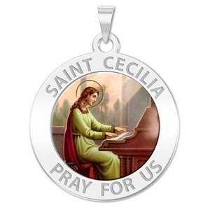 Saint Cecilia Round Religious Medal    Color EXCLUSIVE 