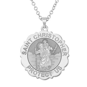Saint Christopher Scalloped Round Religious Medal    EXCLUSIVE 