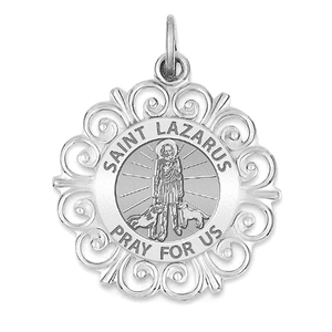 Saint Lazarus Round Filigree Religious Medal   EXCLUSIVE 