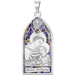 Saint Anthony   Stained Glass Religious Medal  EXCLUSIVE 