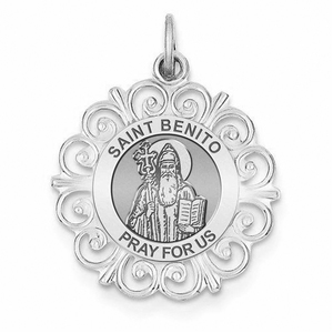 Saint Benito Round Filigree Religious Medal   EXCLUSIVE 