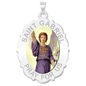 Saint Gabriel Scalloped Oval Religious Medal   Color EXCLUSIVE 