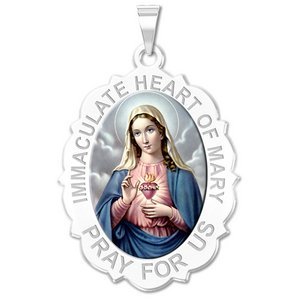 Immaculate Heart of Mary Scalloped Oval Color Religious Medal  EXCLUSIVE 