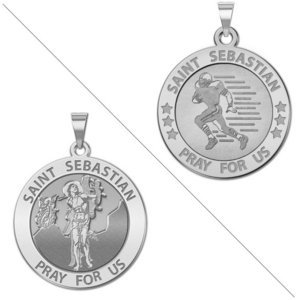 Football   Saint Sebastian Doubledside Sports Religious Medal  EXCLUSIVE 